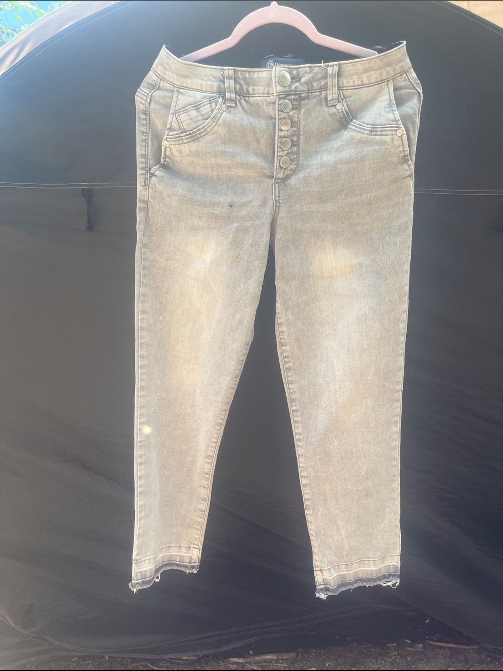 Democracy Gray Button-Fly Ankle Jeans